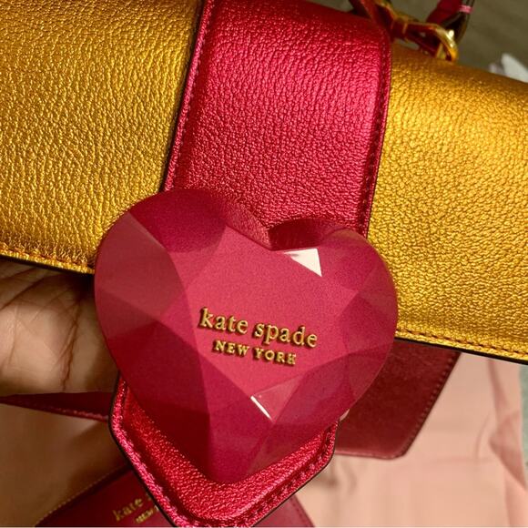 Kate Spade Bijou Pink Heart Metallic Colorblocked MiniTop-Handle Bag Wallet Set - Picture 7 of 15
